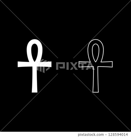 Coptic cross Ankh ancient Egyptian religious symbol set icon white color vector illustration image solid fill outline contour line thin flat style 128594014