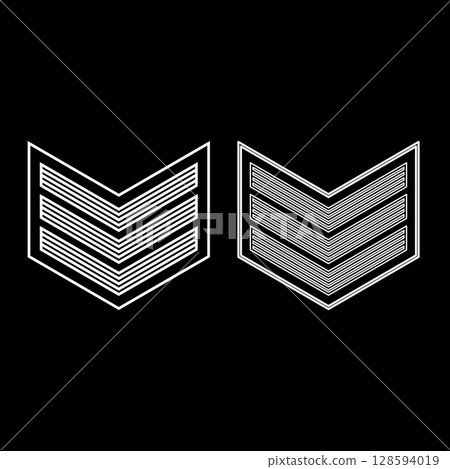 Army chevron military rank insignia badge symbol sign petty officer set icon white color vector illustration image solid fill outline contour line thin flat style Army chevron military rank insignia badge symbol sign petty officer set icon white color vector illustration image solid fill outline contour line thin flat style 128594019