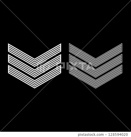 Army chevron military rank insignia badge symbol sign petty officer set icon white color vector illustration image solid fill outline contour line thin flat style Army chevron military rank insignia badge symbol sign petty officer set icon white color vector illustration image solid fill outline contour line thin flat style 128594020