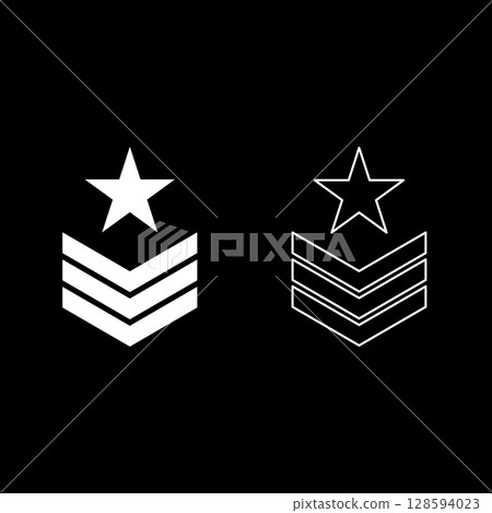 Army chevron military rank insignia badge symbol sign petty officer set icon white color vector illustration image solid fill outline contour line thin flat style Army chevron military rank insignia badge symbol sign petty officer set icon white color vector illustration image solid fill outline contour line thin flat style 128594023