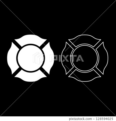 Firefighter cross Malta emblem fire fighter dept set icon white color vector illustration image solid fill outline contour line thin flat style 128594025