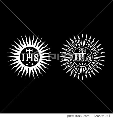 Jesuit symbol Christian concept sign set icon white color vector illustration image solid fill outline contour line thin flat style 128594041