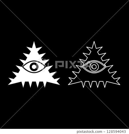 Mason symbol occult emblem of masonic Illuminati triangle all seeing eye of vision providence sacred sign in pyramid in triangle secret concept set icon white color vector illustration image solid Mason symbol occult emblem of masonic Illuminati triangle all seeing eye of vision providence sacred sign in pyramid in triangle secret concept set icon white color vector illustration image solid 128594043