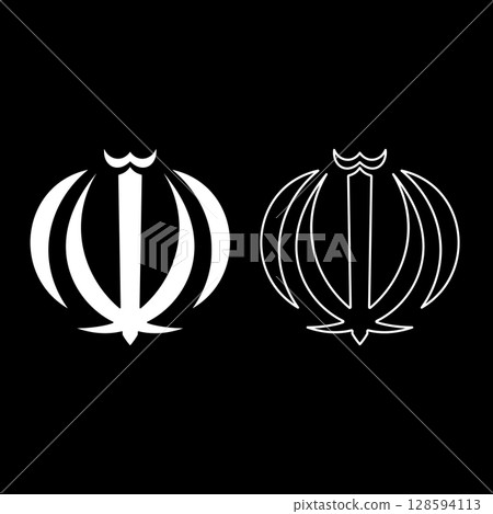 Iran national emblem set icon white color vector illustration image solid fill outline contour line thin flat style 128594113