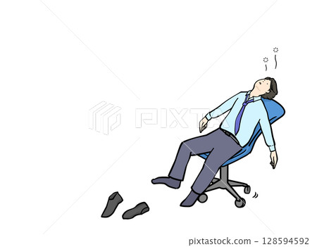 一位穿著西裝的男人靠在椅子上發呆的插圖 一位穿著西裝的男人靠在椅子上發呆的插圖 128594592