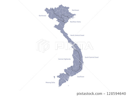 越南灰色行政區劃地圖（英文）（越南地圖） 128594640