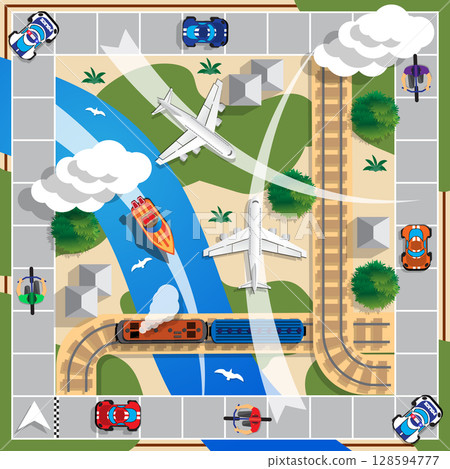 A board game about the journey. Vector design for app game user interface. 128594777