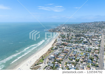 Aerial view of Pacific Beach and Ocean in San Diego, California 128594792