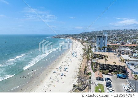 Aerial view of Pacific Beach and Ocean in San Diego, California 128594794