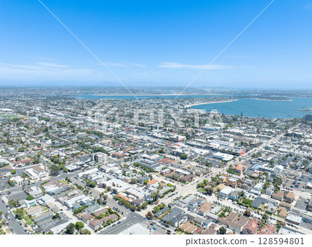 Aerial view of Pacific Beach and Ocean in San Diego, California Aerial view of Pacific Beach and Ocean in San Diego, California 128594801