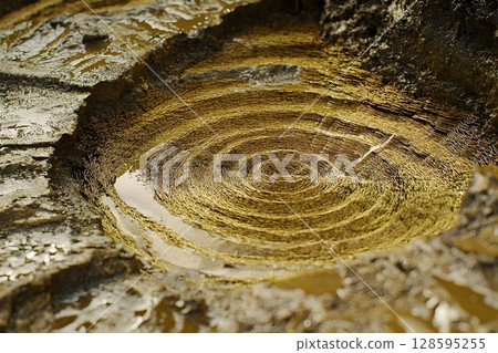 Hypnotic Vortex: Golden Reflections and Textured Geological Formation Hypnotic Vortex: Golden Reflections and Textured Geological Formation 128595255