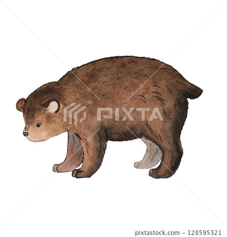 Watercolor bear illustration, cute brown forest animal with soft rounded shape and gentle expression, hand-painted woodland character for nursery and fairy tale designs, isolated on white background Watercolor bear illustration, cute brown forest animal with soft rounded shape and gentle expression, hand-painted woodland character for nursery and fairy tale designs, isolated on white background 128595321