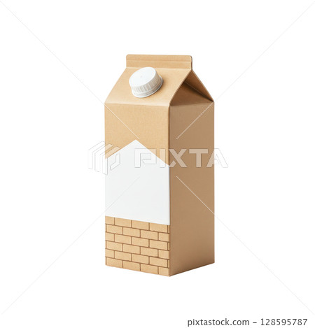 Cardboard packaging box for milk or juice with a blank white label for mockup branding 128595787