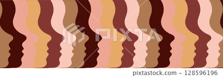 Colorful Abstract Pattern of Human Faces Silhouettes in Profile. Concept of Diversity, Unity, Modern Art, Minimalist Design, Vibrant Illustration, Graphic Element, Creative Background. Colorful Abstract Pattern of Human Faces Silhouettes in Profile. Concept of Diversity, Unity, Modern Art, Minimalist Design, Vibrant Illustration, Graphic Element, Creative Background. 128596196