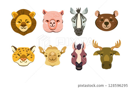 一對可愛的野生動物，哈哈。包括獅子、斑馬、馬、豹、棕熊、綿羊、駱駝、日本鹿。 128596295