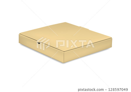 Vector 3d Realistic Pizza Box Mockup. Realistic Brown Pizza Box Template. Blank Pizza Box Packaging for Branding, Front View. Cardboard Pizza Box Illustration for Delivery, Food Container 128597049
