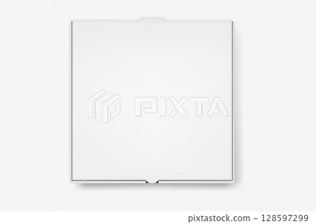 Vector Pizza Box, Top View. Realistic White Pizza Box. Blank Pizza Box Template, Packaging for Branding. Food Delivery Box, Cardboard Container, Vector Illustration 128597299