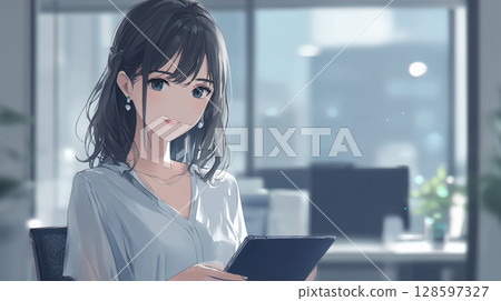 Smiling girl holding a tablet 128597327