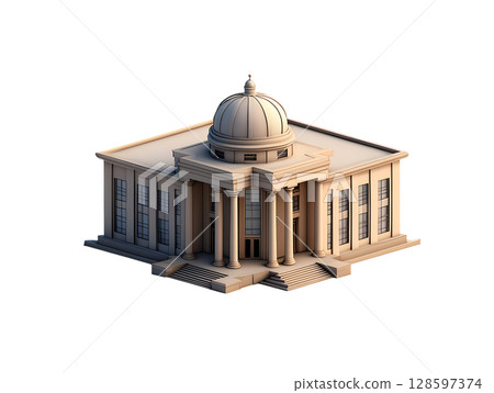 Isometric courthouse building with dome and pillars isolated, law and justice concept 128597374