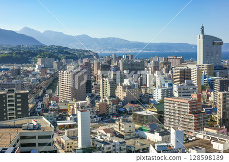  Oita city and Beppu Bay 128598189