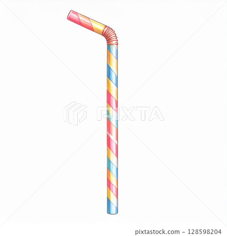 Colorful Striped Paper Straw on White Background 128598204