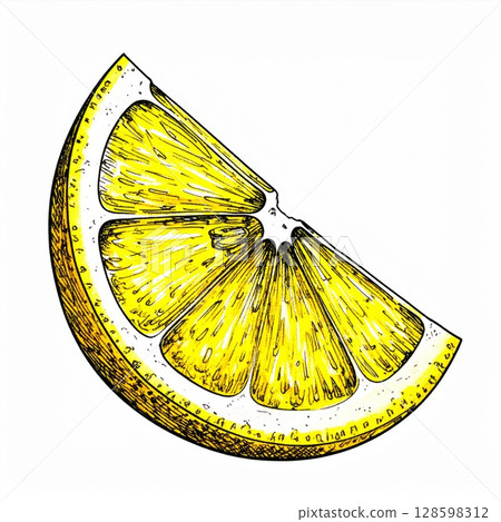Yellow Lemon Slice Illustration on White Background 128598312