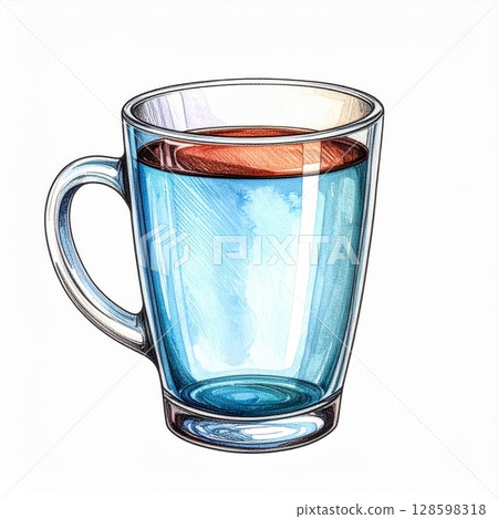 Hand Drawn Illustration of a Glass Tea Mug 128598318