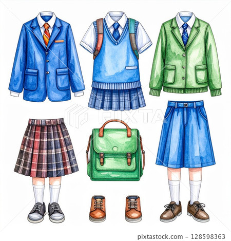 Watercolor Illustration of School Uniforms 128598363