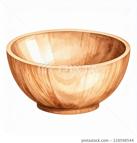 Light Brown Wooden Bowl on White Background Light Brown Wooden Bowl on White Background 128598544