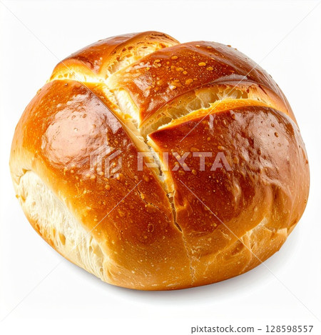 Golden Brown Round Loaf Of Bread On White Background 128598557