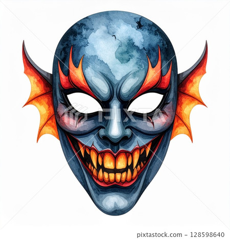 Watercolor Demon Mask with Orange Fins 128598640