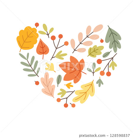 Autumn heart made of colorful leaves and branches vector illustration for fall 128598837