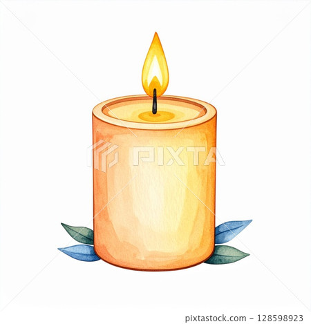 Yellow Candle with Soft Lighting Watercolor Illustration 128598923