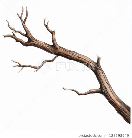 Detailed Brown Tree Branch on White Background 128598949