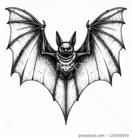 Detailed Black And White Bat Illustration 128598970