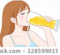 一個女人喝啤酒的插圖 128599015