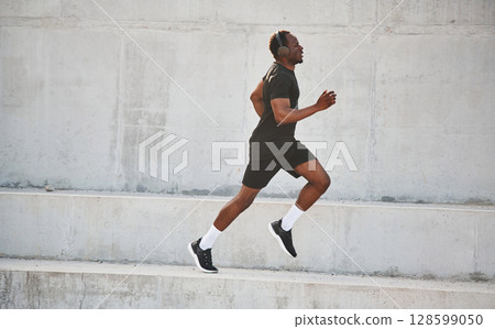 Sportive black man is running, morning routine 128599050