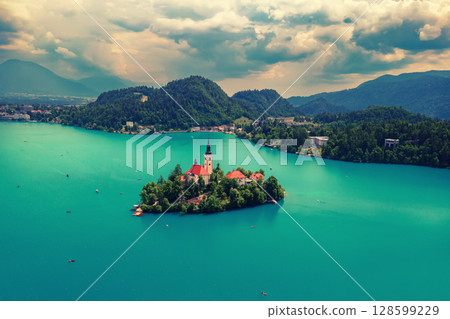 Lake Bled, Slovenia, seasonal spring travel background Lake Bled, Slovenia, seasonal spring travel background 128599229