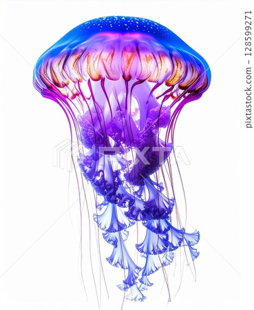 Vibrant Purple And Blue Jellyfish Underwater Vibrant Purple And Blue Jellyfish Underwater 128599271