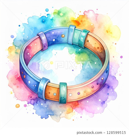Colorful Leather Pet Collar Watercolor Illustration 128599515