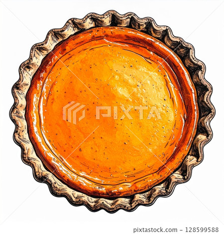 Overhead View of a Golden Brown Pumpkin Pie 128599588