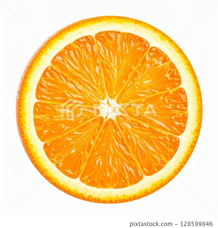 Bright Orange Fruit Slice on White Background Bright Orange Fruit Slice on White Background 128599846