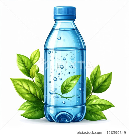 Refreshing Water Bottle with Green Leaves 128599849