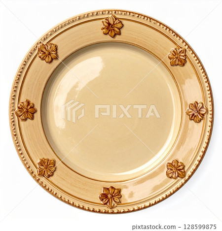 Beige Ceramic Plate with Embossed Floral Detail Beige Ceramic Plate with Embossed Floral Detail 128599875