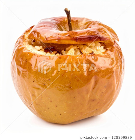 Baked Apple with Nut and Raisin Filling 128599889