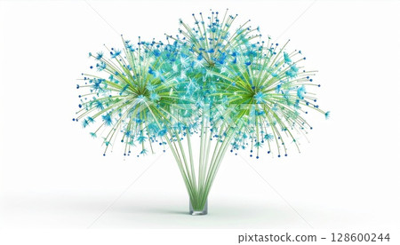 Abstract Blue Green Flower Burst in Glass Vase 128600244