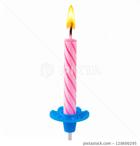 Pink Spiral Birthday Candle with Blue Holder 128600295