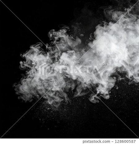 White Smoke on Black Background 128600587