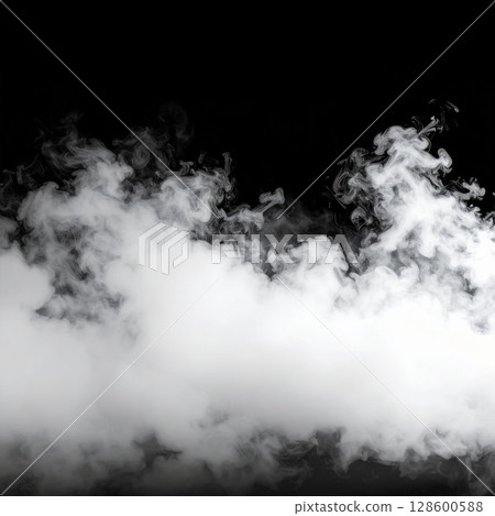 White Smoke Cloud on Black Background 128600588