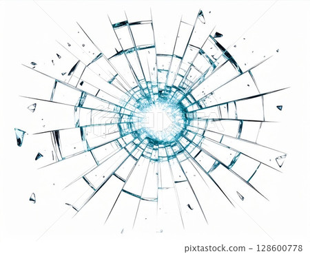 Shattered Glass with Radial Cracks and Blue Hues Shattered Glass with Radial Cracks and Blue Hues 128600778
